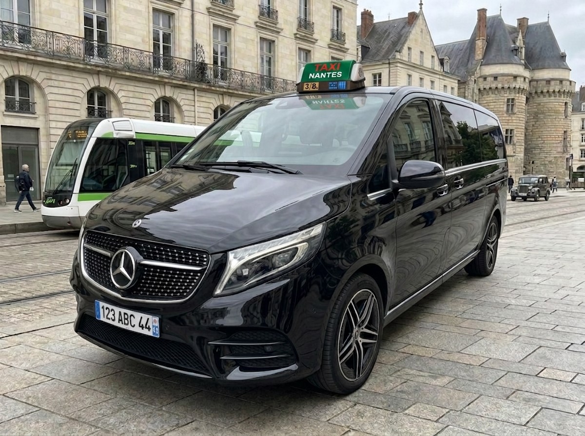 Mercedes Classe V noire avec lumineux taxi Nantes — transport groupe et VSL Loire-Atlantique TPS Taxi